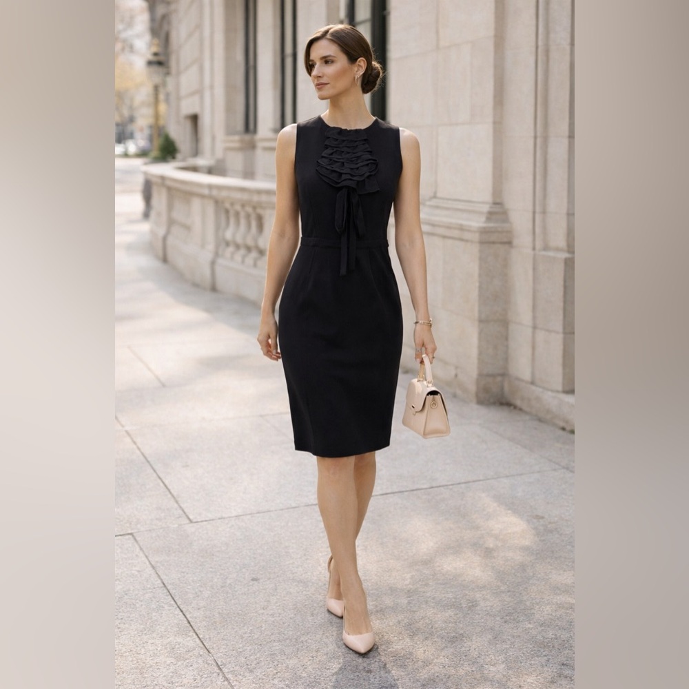 Leifsdottir Anthropologie Black Ruffle Front Sheath Dress XS